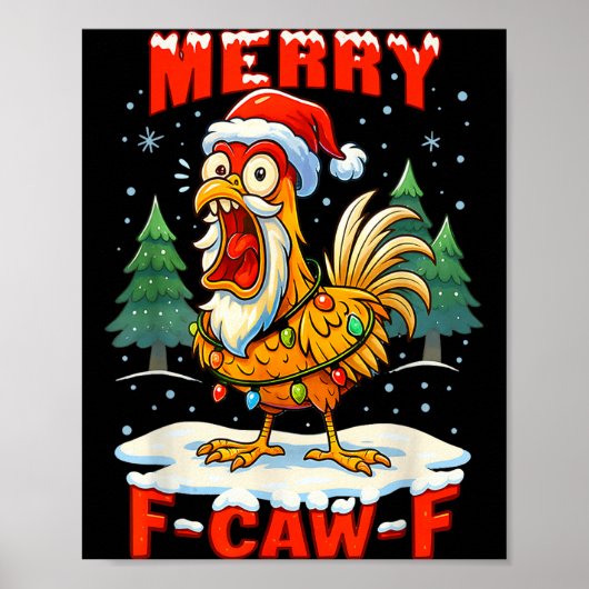 Merry F-caw-f Chicken Christmas Funny Rooster Men  Poster (Vorne)