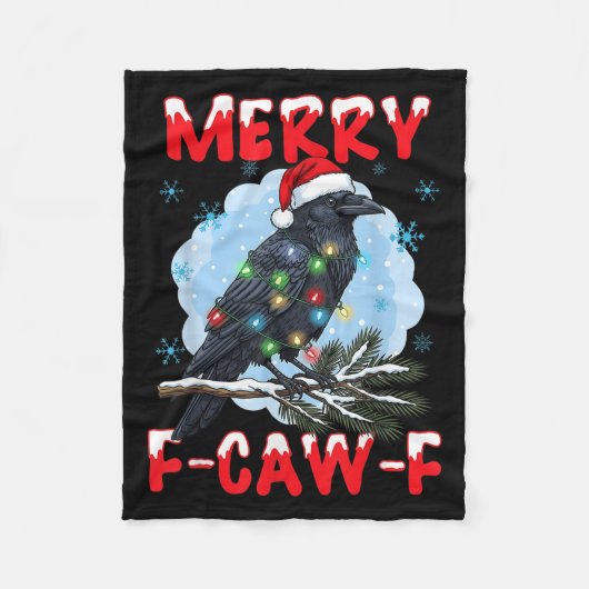 Merry F-caw-f Crow Christmas Snowflake Xmas Lights Fleecedecke (Vorderseite)