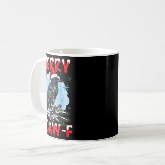 Merry F-caw-f Crow Christmas Snowflake Xmas Lights Kaffeetasse (Vorderseite Links)