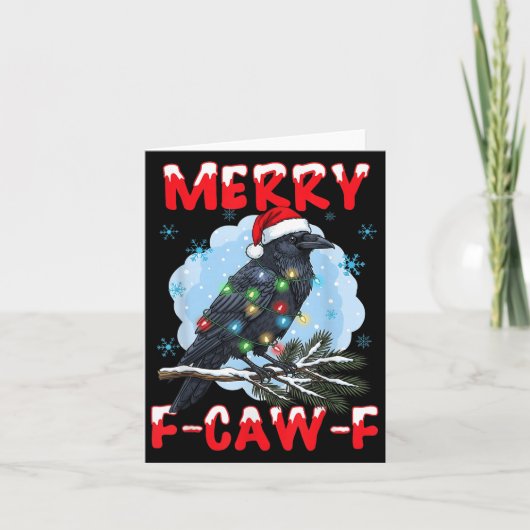Merry F-caw-f Crow Christmas Snowflake Xmas Lights Karte (Vorderseite)