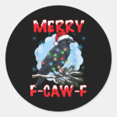 Merry F-caw-f Crow Christmas Snowflake Xmas Lights Runder Aufkleber (Vorderseite)