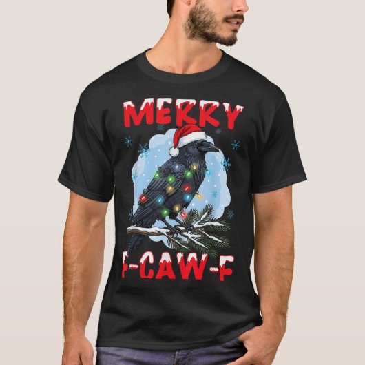Merry F-caw-f Crow Christmas Snowflake Xmas Lights T-Shirt (Vorderseite)