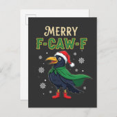 Merry F-Caw-F Funny Christmas Raven Crow Santa Ankündigungspostkarte (Vorne/Hinten)