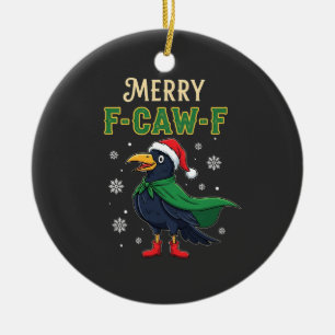 Merry F-Caw-F Funny Christmas Raven Crow Santa Keramik Ornament