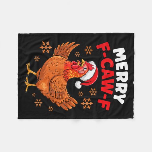 Merry F-caw-f Funny Christmas Santa Chicken Fleecedecke (Vorderseite (Horizontal))