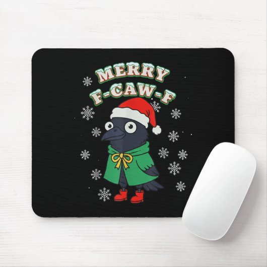 Merry F-caw-f Raven Fcawf Christmas Holiday Crow F Mousepad (Mit Mouse)