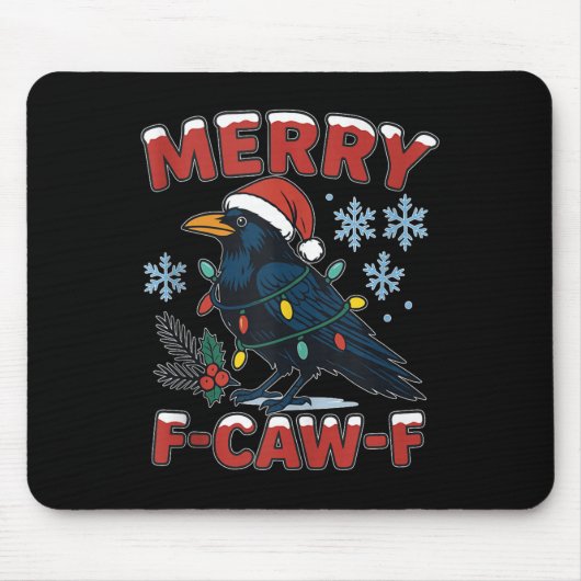 Merry F-caw-f Raven Funny Meme Crow Christmas Adul Mousepad (Vorne)
