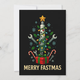 Merry Fastmas Spark Plug Christmas Tree Mechanic Feiertagskarte