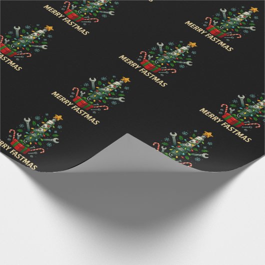Merry Fastmas Spark Plug Christmas Tree Mechanic Geschenkpapier (Ecke)