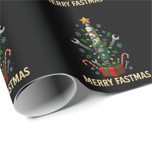 Merry Fastmas Spark Plug Christmas Tree Mechanic Geschenkpapier (Rolleneckpunkt)
