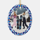 Merry Festive Blue Weihnachts Foto Bilderrahmen Keramik Ornament (Rechts)