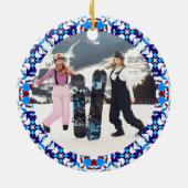 Merry Festive Blue Weihnachts Foto Bilderrahmen Keramik Ornament (Hinten)