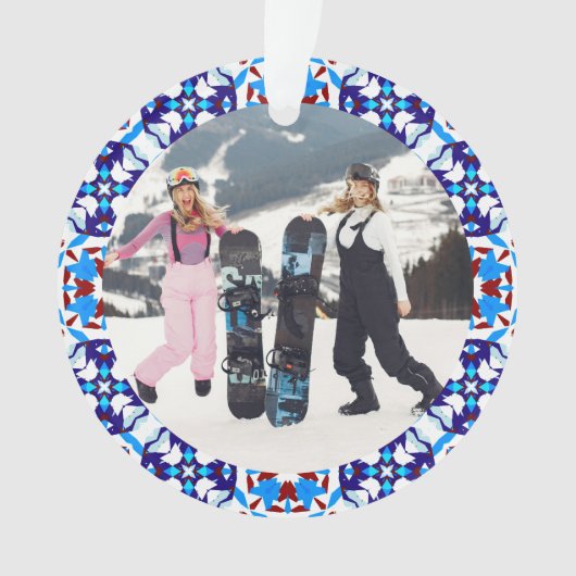 Merry Festive Blue Weihnachts Foto Bilderrahmen Ornament (Vorderseite)