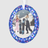 Merry Festive Blue Weihnachts Foto Bilderrahmen Ornament (Vorderseite)