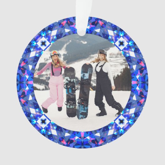 Merry Festive Blue Weihnachts Foto Bilderrahmen Ornament (Vorderseite)