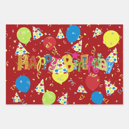 Merry Festive Joyous Birthday Geschenkpapier Set (Vorderseite)
