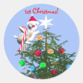 Merry First Christmas Baby Bird Runder Aufkleber (Vorderseite)