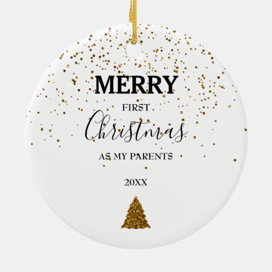 Merry First Christmas Parents Baby Foto Keramik Ornament (Hinten)