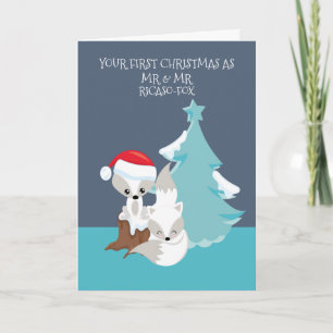 Merry First Verheiratet Christmas Niedlich Fox Cou Karte