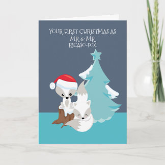 Merry First Verheiratet Christmas Niedlich Fox Cou Karte