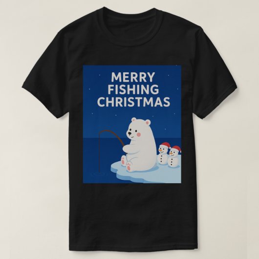 Merry Fishing Christmas – Cute Polar Bear&Snowmen T-Shirt (Design vorne)