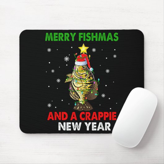 Merry Fishmas And A Crape New Year Fishing Funny X Mousepad (Mit Mouse)