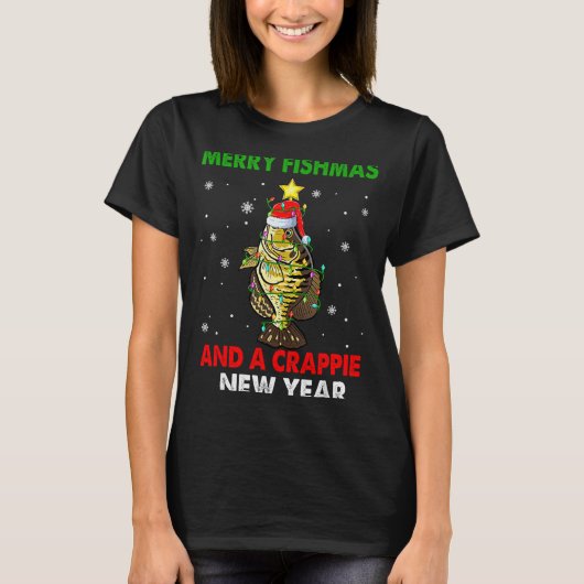Merry Fishmas And A Crape New Year Fishing Funny X T-Shirt (Vorderseite)