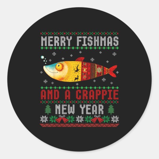 Merry Fishmas And A Crape New Year Ugly Fisherman Runder Aufkleber (Vorderseite)