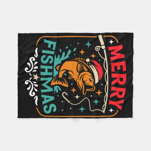 Merry Fishmas B Fisch Weihnachten hässlich Sweater Fleecedecke (Vorderseite (Horizontal))