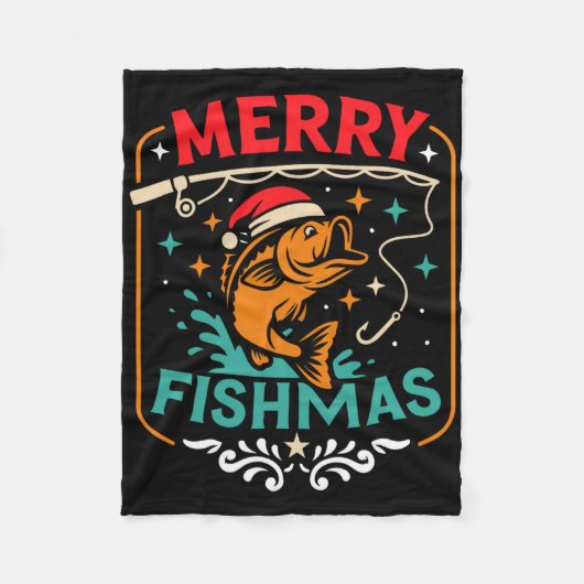 Merry Fishmas B Fisch Weihnachten hässlich Sweater Fleecedecke (Vorderseite)