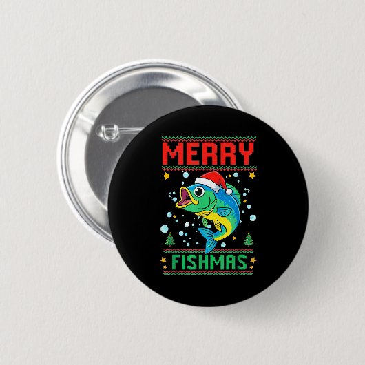 Merry Fishmas B Fish Fishing Christmas  Button (Vorne & Hinten)