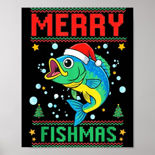 Merry Fishmas B Fish Fishing Christmas Poster (Vorne)