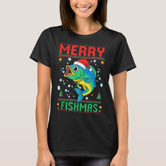 Merry Fishmas B Fish Fishing Christmas T-Shirt (Vorderseite)