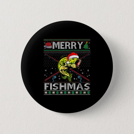Merry Fishmas B Fish Fishing Christmas Ugly Sweate Button (Vorderseite)