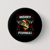 Merry Fishmas B Fish Fishing Christmas Ugly Sweate Button (Vorderseite)