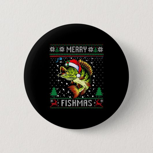 Merry Fishmas B Fish Fishing Christmas Ugly Sweate Button (Vorderseite)
