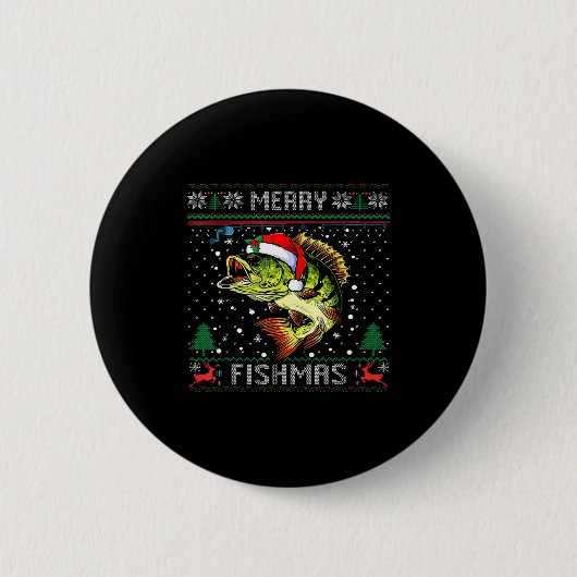 Merry Fishmas B Fish Fishing Christmas Ugly Sweate Button (Vorderseite)