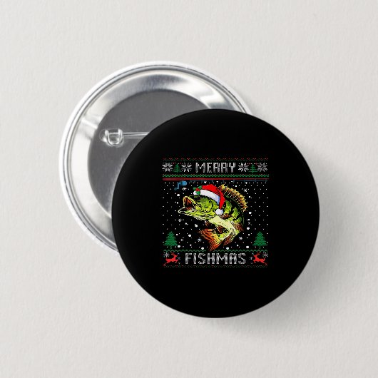 Merry Fishmas B Fish Fishing Christmas Ugly Sweate Button (Vorne & Hinten)