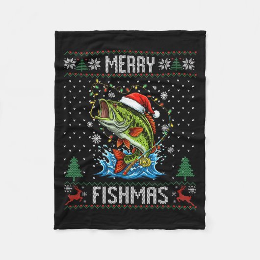 Merry Fishmas B Fish Fishing Christmas Ugly Sweate Fleecedecke (Vorderseite)