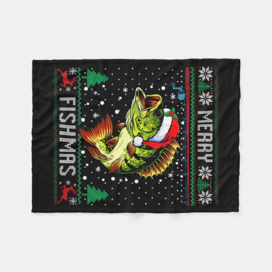 Merry Fishmas B Fish Fishing Christmas Ugly Sweate Fleecedecke (Vorderseite (Horizontal))