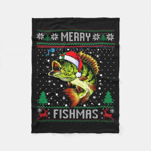 Merry Fishmas B Fish Fishing Christmas Ugly Sweate Fleecedecke (Vorderseite)