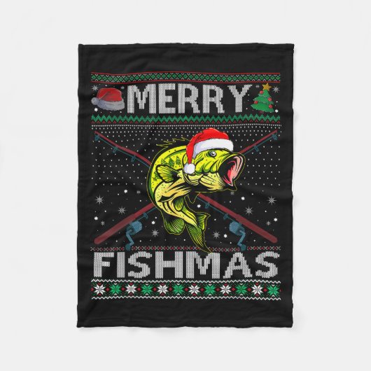 Merry Fishmas B Fish Fishing Christmas Ugly Sweate Fleecedecke (Vorderseite)
