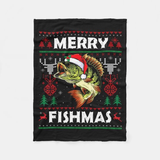 Merry Fishmas B Fish Fishing Christmas Ugly Sweate Fleecedecke (Vorderseite)