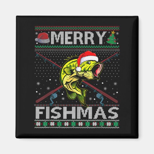 Merry Fishmas B Fish Fishing Christmas Ugly Sweate Magnet (Vorne)