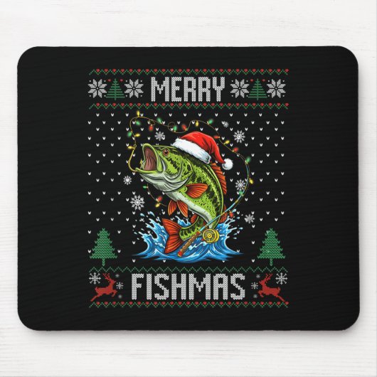 Merry Fishmas B Fish Fishing Christmas Ugly Sweate Mousepad (Vorne)