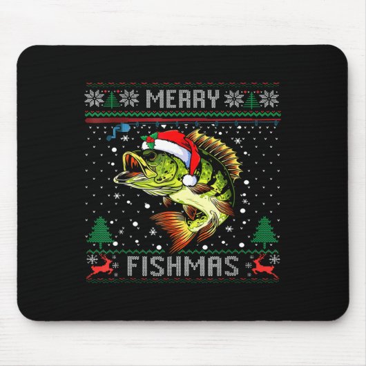 Merry Fishmas B Fish Fishing Christmas Ugly Sweate Mousepad (Vorne)