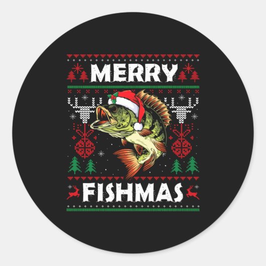 Merry Fishmas B Fish Fishing Christmas Ugly Sweate Runder Aufkleber (Vorderseite)