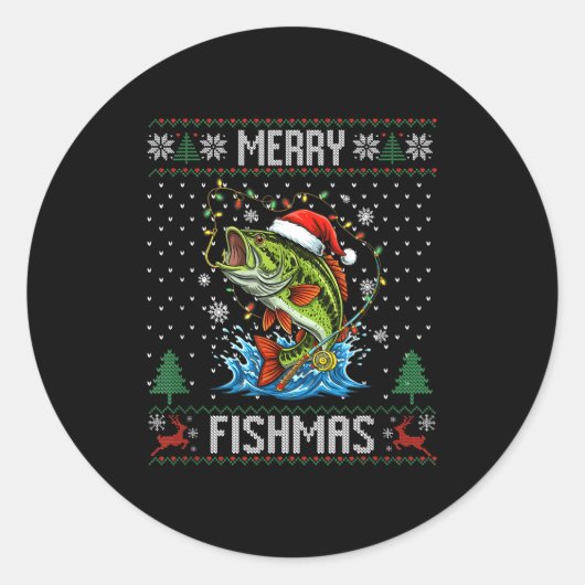 Merry Fishmas B Fish Fishing Christmas Ugly Sweate Runder Aufkleber (Vorderseite)