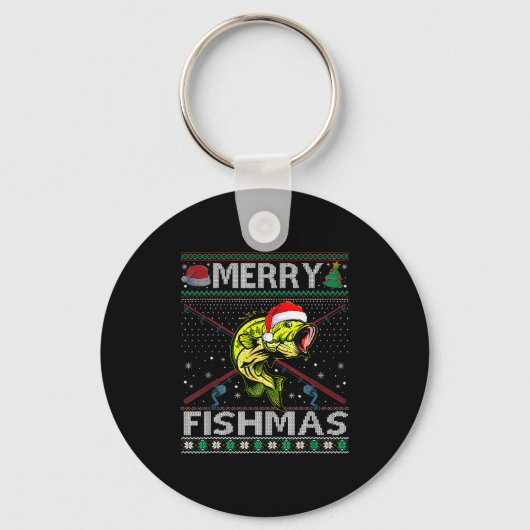 Merry Fishmas B Fish Fishing Christmas Ugly Sweate Schlüsselanhänger (Vorderseite)