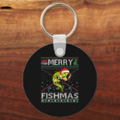 Merry Fishmas B Fish Fishing Christmas Ugly Sweate Schlüsselanhänger (Vorderseite)
